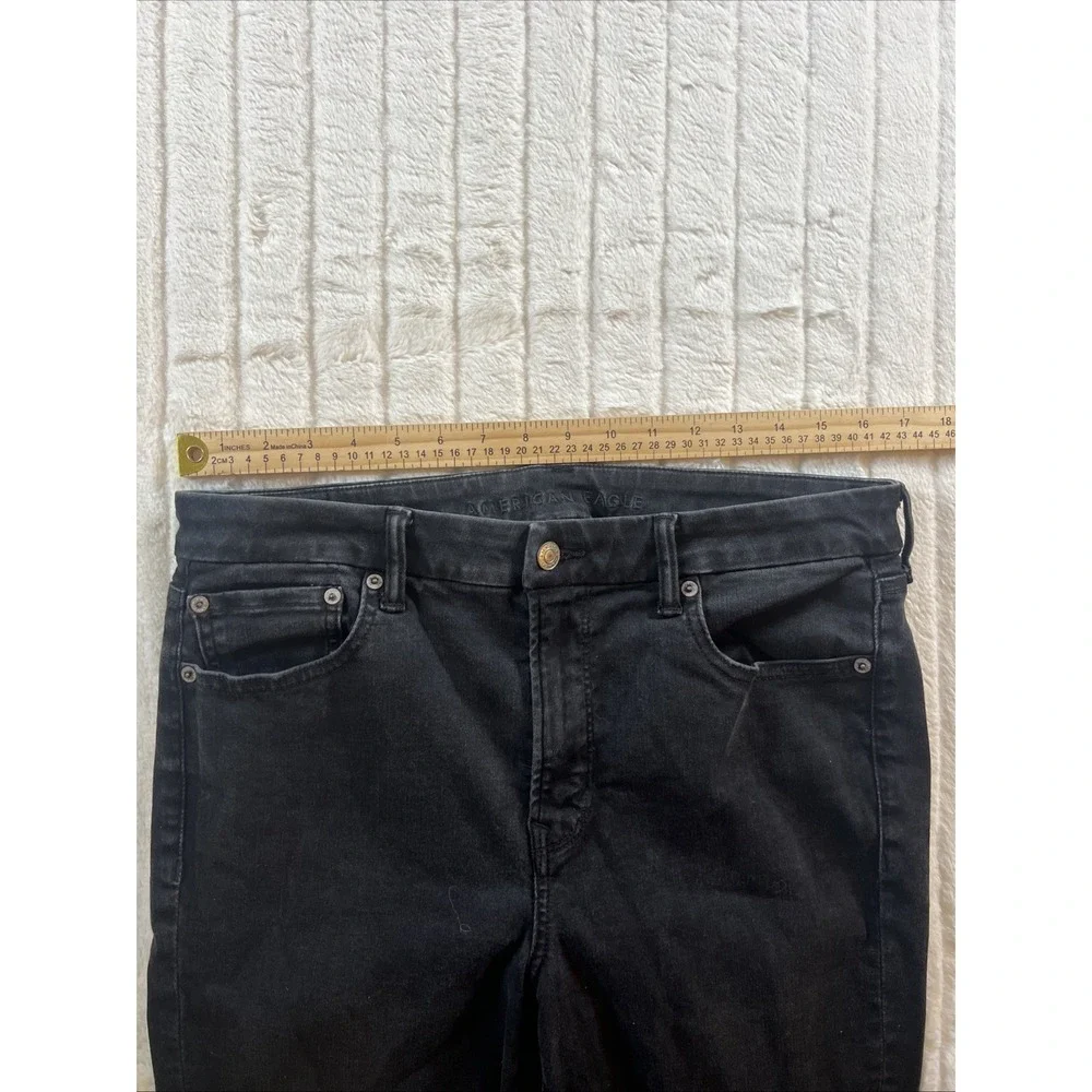 American Eagle Outfitters Hi Rise Jegging Distressed Black Jeans 14 Luxe Stretch